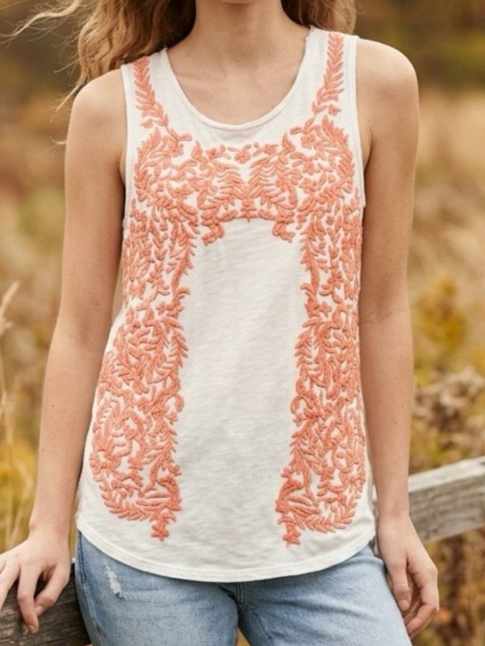 Chelsea & Violet Embroidered Cotton Tank Top L